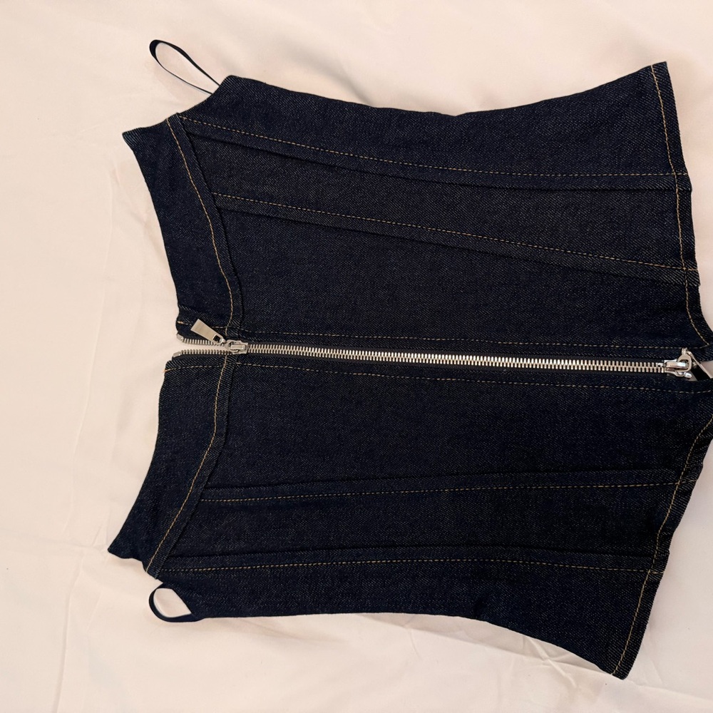 Dark Indigo Denim Zip-Front Corset Top
